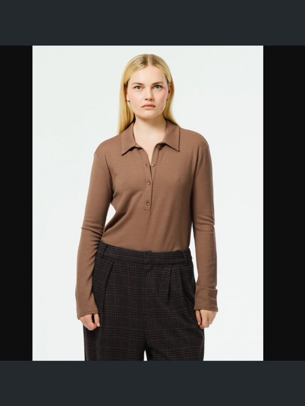 NWT Tibi Wool Jersey Slim Polo Top in Sand Dune sz S